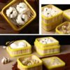 14.5cm Square Shaped Bamboo Wooden Dimsum Basket with Yellow Border and Lid for Steaming Momos, Dumplings, BaoBuns, Mandus (Size: 14.5cm each side) - Image 7
