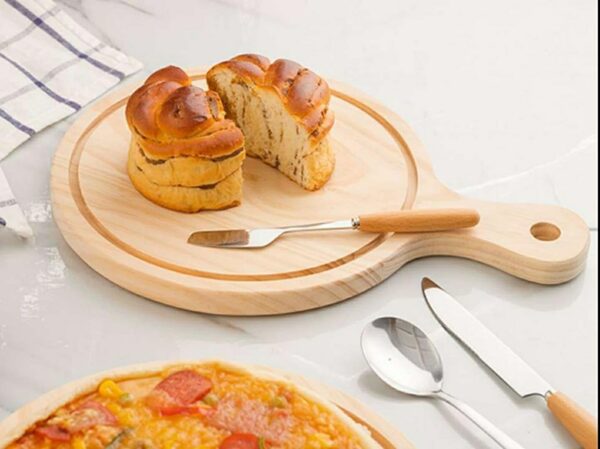 26cm Wide Round Wooden Pizza Bat Food Serving Platter Board Starter Server - Image 8