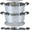 34cm Wide 3 Tier Stainless Steel Induction & Gas Compatible Corn Rice Vegetables Dimsum Momos Steamer with Transparent Lid (Size: 34cm Wide) - Image 6