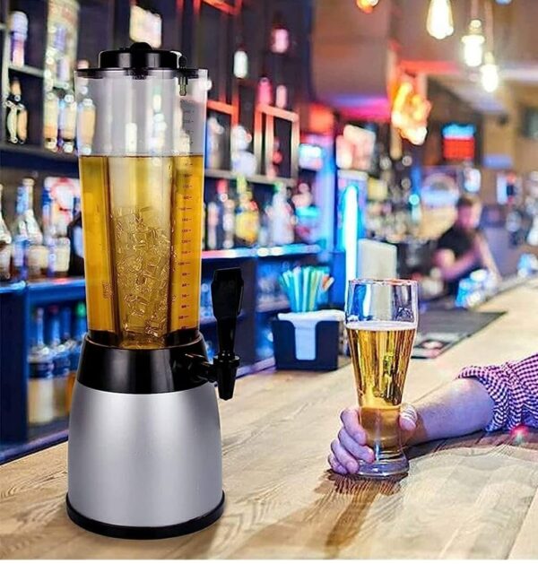 Silver 2.5L Beer Tower Beverage Dispenser with Plastic Ice Tube Stick (Colour: Silver) - Image 4