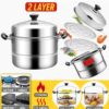 30cm Wide Induction Compatible Based 2 Tier Manual Rice Corn Momo Steamer (Size: 30cm Wide) - Image 7