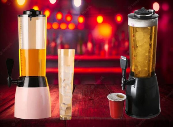 Pink 2.5L Beer Tower Beverage Dispenser with Plastic Ice Tube Stick (Colour: Pink) - Image 7