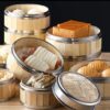 6 Inches Wide SS Ring Bamboo Wooden Round Dimsum Basket with Lid Steamer Box for Steaming Momos, Dumplings, BaoBuns, Mandus (Size: 6 Inches Wide) - Image 8