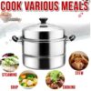 30cm Wide Induction Compatible Based 2 Tier Manual Rice Corn Momo Steamer (Size: 30cm Wide) - Image 8