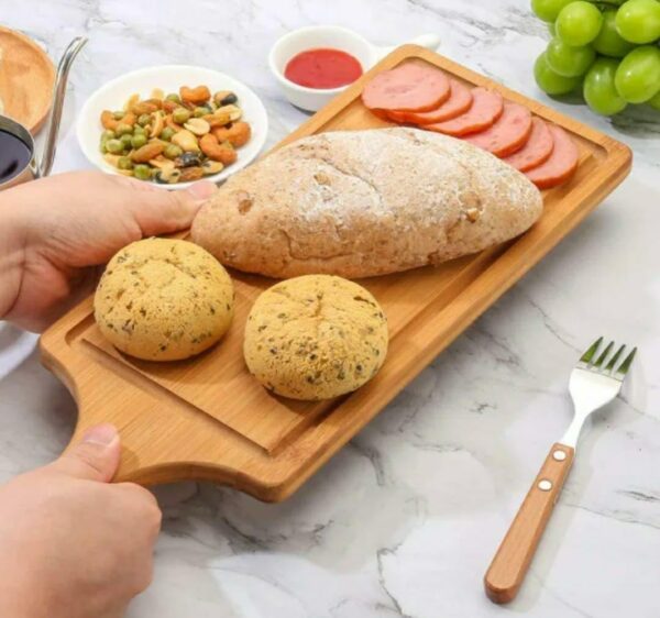 Wooden Rectangle Pizza Bat Multipurpose Food Serving Platter Bat Mezze Platter Board (Size: Small) - Image 8