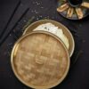10 Inches Wide SS Ring Bamboo Wooden Round Dimsum Basket with Lid Steamer Box for Steaming Momos, Dumplings, BaoBuns, Mandus (Size: 10 Inches Wide) - Image 5