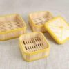 14.5cm Square Shaped Bamboo Wooden Dimsum Basket with Yellow Border and Lid for Steaming Momos, Dumplings, BaoBuns, Mandus (Size: 14.5cm each side) - Image 3