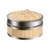 6 Inches Wide SS Ring Bamboo Wooden Round Dimsum Basket with Lid Steamer Box for Steaming Momos, Dumplings, BaoBuns, Mandus (Size: 6 Inches Wide)