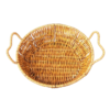 Round 22.5cm Wide Polyrattan Fruit Vegetable Bread Basket with 2 Sided Firm Gripped Handles with Metal Wire - Walnut Brown Colour (Size: 22.5x22.5x7cm)
