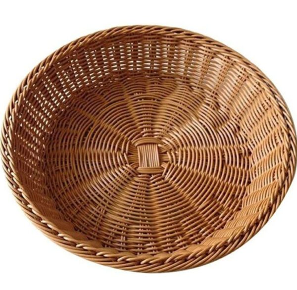 Round 20.5cm Wide Polyrattan Flower Fruit Vegetable Bread Basket with Metal Wire - Walnut Brown Colour (Size: 20.5x20.5x7.5cm) - Image 6