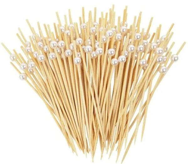 5 Inches Long Wooden Starter Sticks with Pearls Tikka Sticks, Cocktail and Mocktail Picks - Food Grade Hygienic (Quantity: Pack Of 50 Sticks)