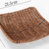 Square 21.5cm Side Polyrattan Flower Fruit Vegetable Bread Platter with Metal Wire - Walnut Brown Colour (Small Size: 21.5x21.5x5cm) - Image 2