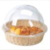 Round 38cm Wide Polyrattan Woven Bread Fruit Vegetable Snacks Basket with Transparent Polycarbonate Roof Roll Top Lid for Storage with Metal Wire - Cream Colour (Size: 15 Inches Diameter with 4 Inches Height Approx) - Image 4