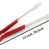 12 Inches Utility Tongs Stainless Steel Food Grade with Red Vinyl Coated Handle Kitchen Tongs for Barbecue Grilling Cooking Roasting Serving Buffet, Salad, Ice Use - Image 2