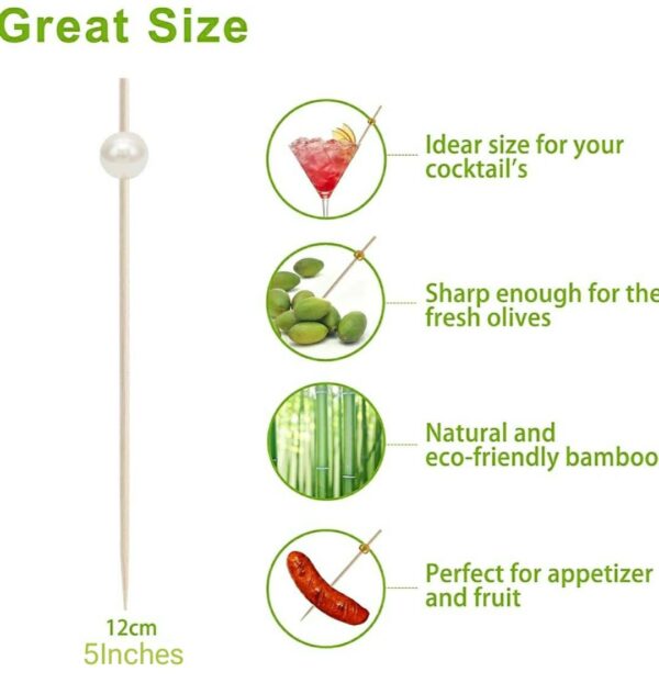 5 Inches Long Wooden Starter Sticks with Pearls Tikka Sticks, Cocktail and Mocktail Picks - Food Grade Hygienic (Quantity: Pack Of 50 Sticks) - Image 8