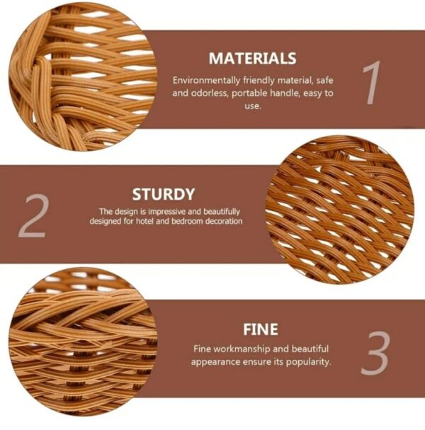 Rectangular 20x27cm Polyrattan Flower Fruit Vegetable Bread Basket with Metal Wire - Walnut Brown Colour (Size: 20x27x5cm) - Image 5
