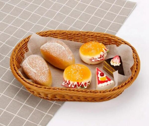 Oval 20x29cm Polyrattan Flower Fruit Vegetable Bread Basket with Metal Wire - Walnut Brown Colour (Size: 20x29x8cm) - Image 6