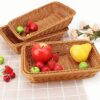 Rectangular 20x27cm Polyrattan Flower Fruit Vegetable Bread Basket with Metal Wire - Walnut Brown Colour (Size: 20x27x5cm) - Image 8