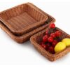 Square 24cm Side Polyrattan Flower Fruit Vegetable Bread Basket with Metal Wire - Walnut Brown Colour (Size: 24x24x8cm) - Image 6