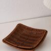 Square 28.5cm Side Polyrattan Flower Fruit Vegetable Bread Platter with Metal Wire - Walnut Brown Colour (Big Size: 28.5x28.5x6.5cm) - Image 6
