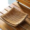 Square 28.5cm Side Polyrattan Flower Fruit Vegetable Bread Platter with Metal Wire - Walnut Brown Colour (Big Size: 28.5x28.5x6.5cm) - Image 7