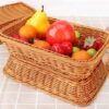 Rectangular 20x27cm Polyrattan Flower Fruit Vegetable Bread Basket with Metal Wire - Walnut Brown Colour (Size: 20x27x5cm) - Image 4