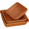 Square 24cm Side Polyrattan Flower Fruit Vegetable Bread Basket with Metal Wire - Walnut Brown Colour (Size: 24x24x8cm) - Image 8