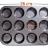 12 Cavity Teflon Coated Muffin Mould Nonstick 12 Slot Cup Cake Muffin Mould (Tray Size: 26x18x2.5cm, Mould Size: 5cm Wide) - Image 2