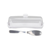 White Butter Box Polycarbonate Based Butter Holder Tray with Polycarbonate Lid & Stainless Steel Butter Knife (Colour: White Tray with Transparent Lid)