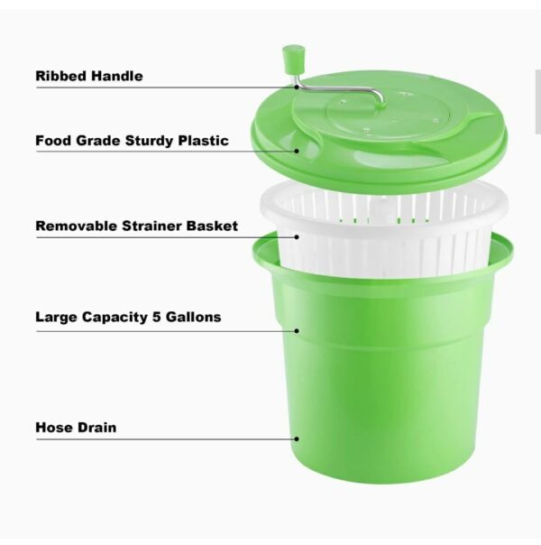 25L Plastic Salad Spinner Green (Big Size: 25L Capacity) - Image 3