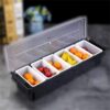 6 Compartment Plastic Condiment Rack for Masala, Salad, Pizza Topping Storage Container Box with Lid - Image 3