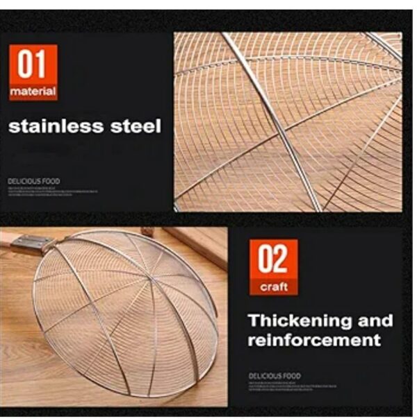 32cm Wide Stainless Steel Noodle Food Strainer Skimmer with Flat Wooden Handle (Size: 32cm Wide) - Image 3