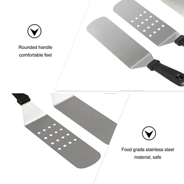 Pack of 2 Stainless Steel Pizza Lifter Shovel Griddle Turner with Black Handle (2 Pc Set : 1 With Holes & 1 Without Holes) - Image 4