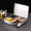 6 Compartments Condiment Box Stainless Steel for Storing Spices, Salad Toppings, Masala with Stainless Steel Lid, Food Grade (Size: 6 Compartments) - Image 5