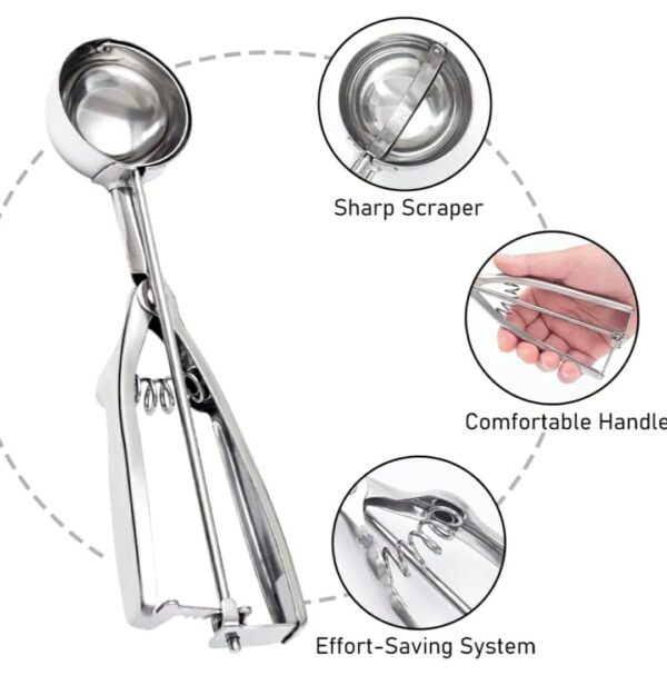 5cm Wide Stainless Steel Ice Cream Scooper with Spring, Ice Cream Picker Extractor (Size: Medium) - Image 5