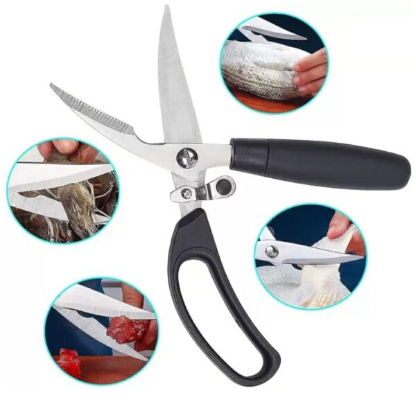 Black Handle Curved Kitchen Scissors Stainless Steel (Size: 25x8x5cm) - Image 8