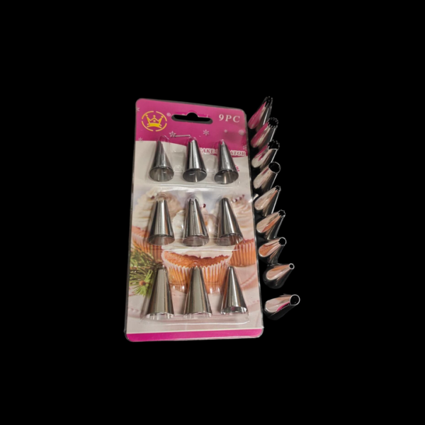 9pcs Unique SS Nozzles for Cake Making, Pastry, Muffins, Cup Cakes, Cream Rolls, Baking, Decoration and Icing (Quantity: 9 Different and Unique Nozzle Shapes)