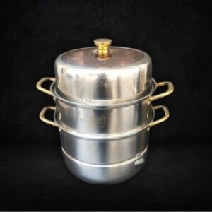 30cm Wide Gold + SS 3 Tier Manual Rice Corn Momo Steamer (Size: 30cm)