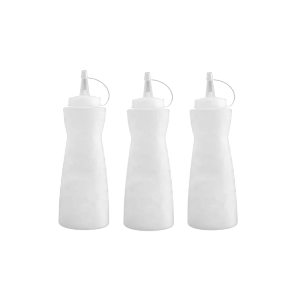 16Oz Pack of 3 Curved Sauce Bottle Salad Dressing Bottle Ketchup Mayonnaise Bottle with Closed Top Cap & Handle Provision (Color: White)