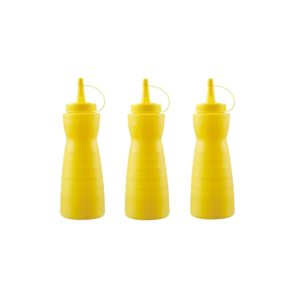 12Oz Pack of 3 Curved Sauce Bottle Salad Dressing Bottle Ketchup Mayonnaise Bottle with Closed Top Cap & Handle Provision (Colour: Yellow)