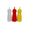 12Oz Pack of 3 Curved Sauce Bottle Salad Dressing Bottle Ketchup Mayonnaise Bottle with Closed Top Cap & Handle Provision (Color: Red + White + Yellow)