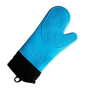 36.5cm Long Blue Silicon Baking Oven Gloves with Cotton Lining and Heat Resistance (Quantity: 2pc)