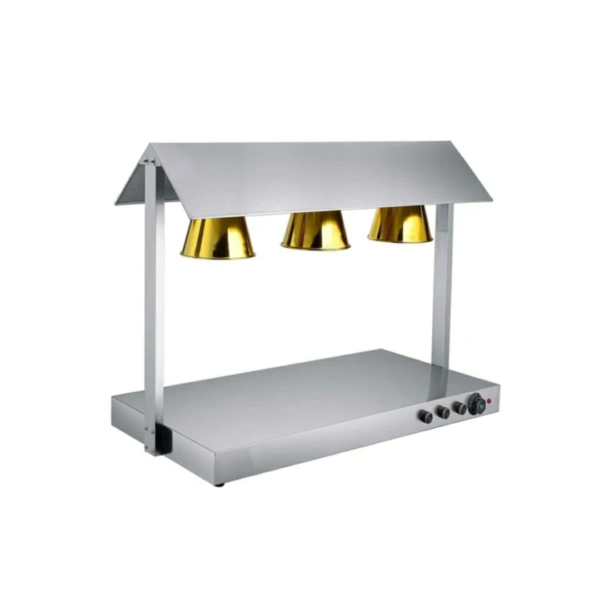 865W Electric SS Triple Headed Food Lamp Warmer With Top And Bottom Heating (Colour: Gold)