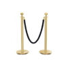 Set of 2 Pole Golden Queue Manager Barrier Steel Barricade with Retractable 5 Feet Long Belt & Heavy Duty Stanchions Base for Commercial Places. (Belt Type: Black Velvet)