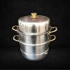 28cm Wide Gold + SS 3 Tier Manual Rice Corn Momo Steamer (Size: 28cm)