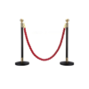 Set of 2 Pole Black Queue Manager Barrier Steel Barricade with Retractable 5 Feet Long Belt & Heavy Duty Stanchions Base for Commercial Places. (Belt Type: Red Twisted)