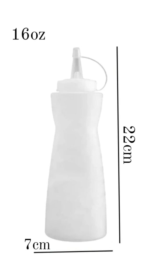 16Oz Pack of 3 Curved Sauce Bottle Salad Dressing Bottle Ketchup Mayonnaise Bottle with Closed Top Cap & Handle Provision (Color: White) - Image 2