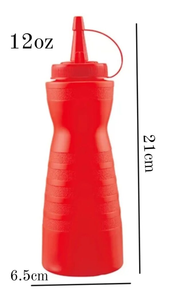 12Oz Pack of 3 Curved Sauce Bottle Salad Dressing Bottle Ketchup Mayonnaise Bottle with Closed Top Cap & Handle Provision (Colour: Red) - Image 2