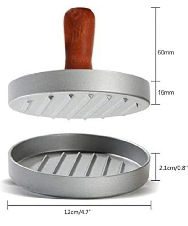12cm Wide Manual Burger Patty Press Maker with Wooden Handle - Image 3