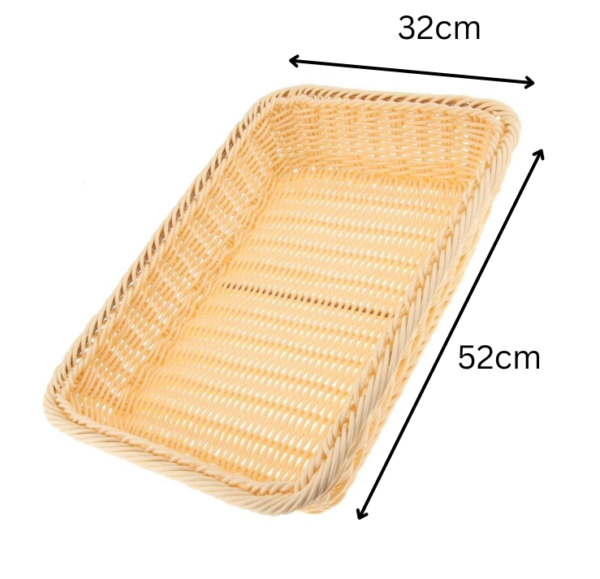 Rectangular 52x32cm Polyrattan Woven Bread Fruit Vegetable Snacks Gift Wrapping Storage Basket with Metal Wire - Cream Colour (Size: 52x32x7cm) - Image 3